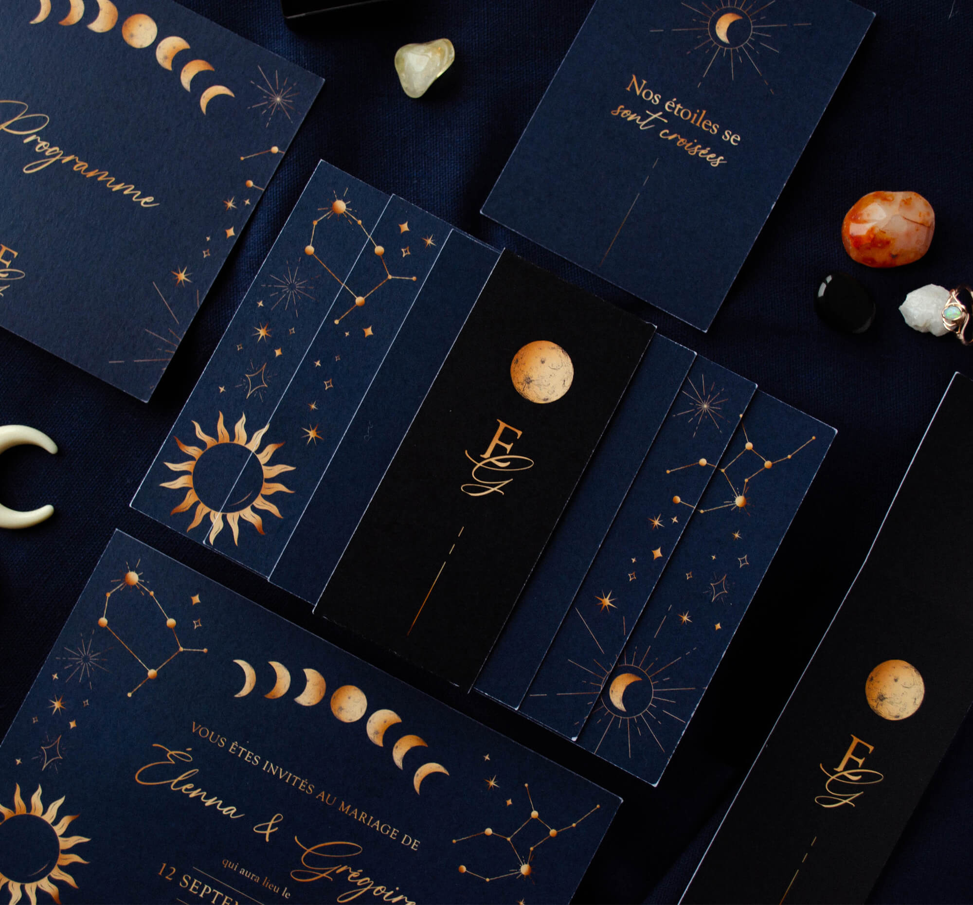 faire-part nuit étoilée, astres et lune