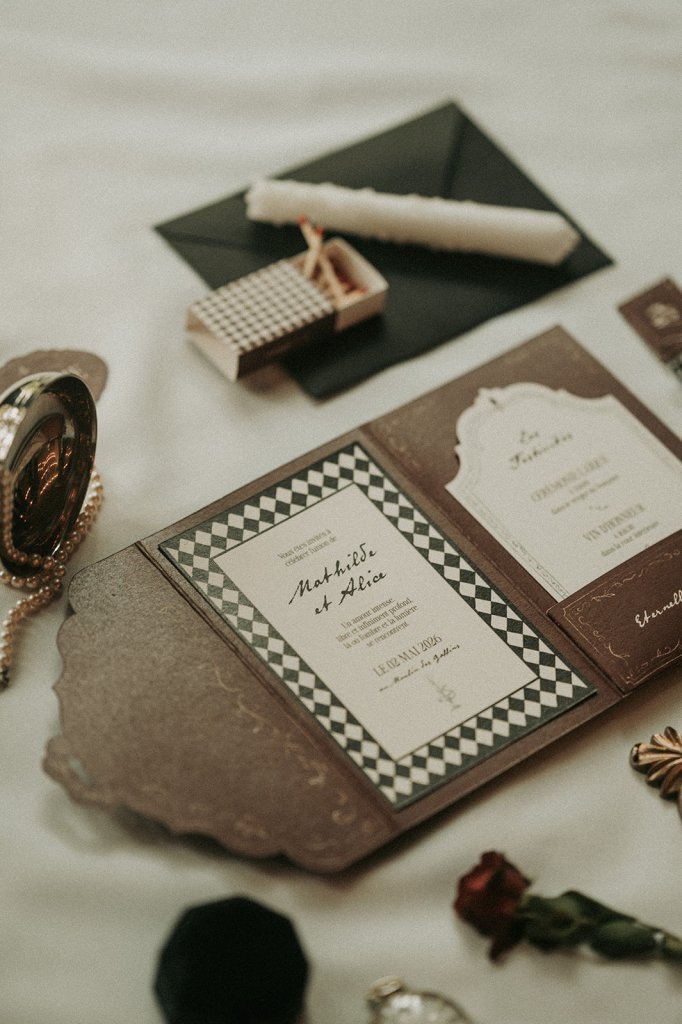 Faire-part de mariage sur-mesure sur le thème dark romance